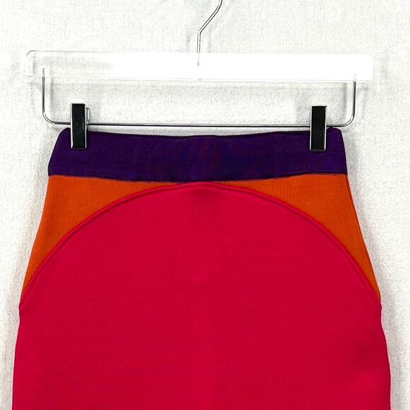 PAOLA BERNARDI Renata Mini Skirt Womens Pink Purple Colorblock Stretch Knit NEW - Picture 5 of 16
